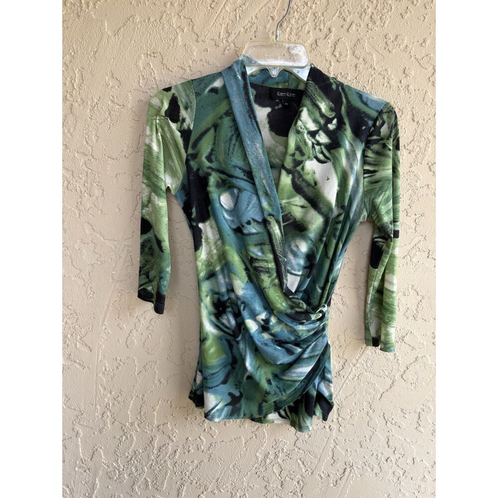 Karen Kane Medium Womans Blue Green Abstract Y2K 90s Fitted Coquette Fairy USA